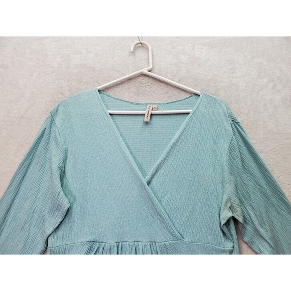 Susan‎ Lawrence Blouse Top Womens XL Blue Long Casual Sleeve Wrap V Neck Pleated - Picture 3 of 7